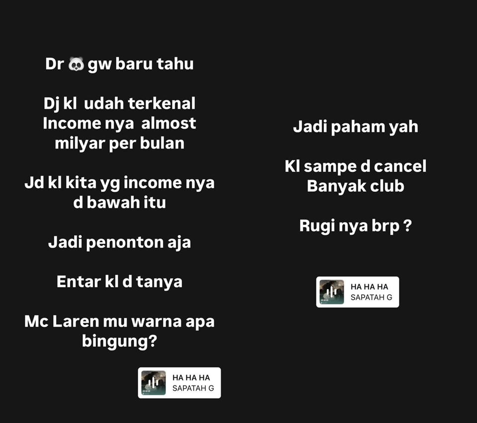 Honor DJ Panda Capai Miliaran Rupiah per Bulan [Instagram Story Roy Shakti]